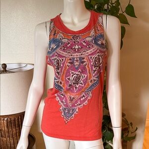 Miss Selfridge Orange Tank Top with Floral Pattern
